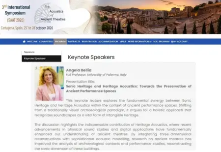 Keynote Speaker International Symposium On The Acoustics Of Ancient Theatres SAAT 2026
